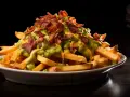 En hög med pommes frites toppad med krämig avokadosås, ost och knaprigt bacon. Dessa "dirty fries" ser otroligt goda ut!