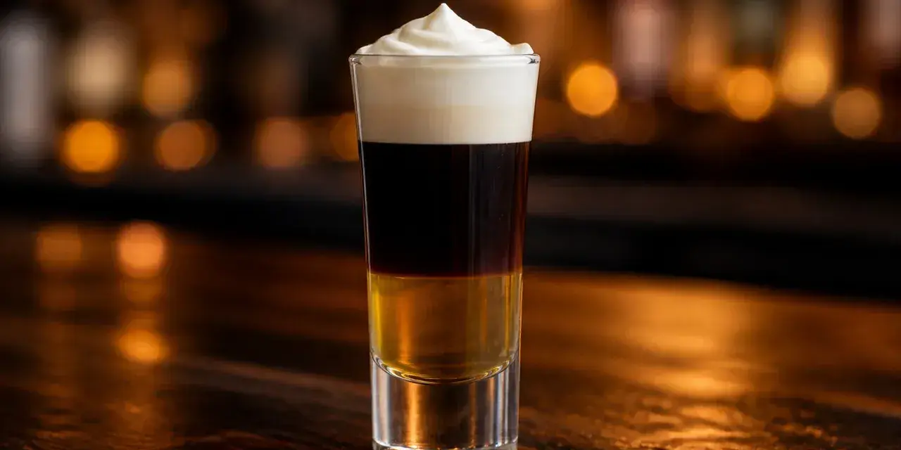 En shot med tre lager: gyllene likör, mörk kaffe och fluffig grädde. En riktig hot shot för en kväll ute.