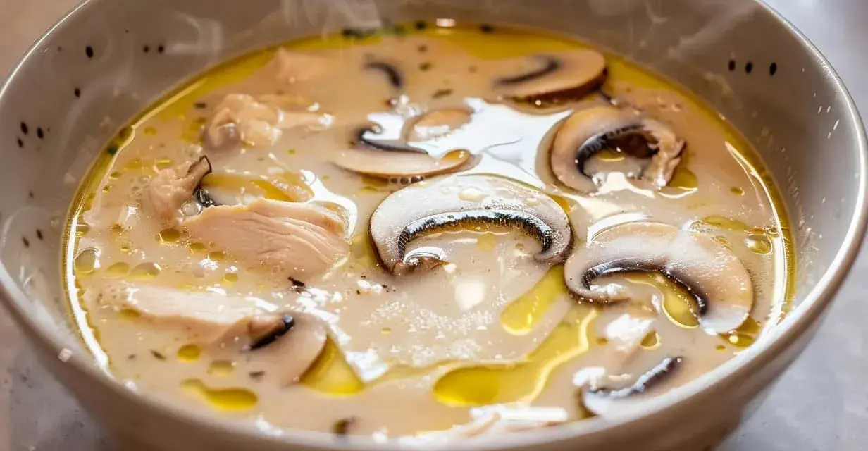 Varm och krämig kycklingsoppa med champinjoner. Ett perfekt kycklingsoppa recept för en kall dag.
