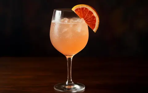 En uppfriskande paloma drink med is och en apelsinskiva som garnering, serverad i ett elegant glas.