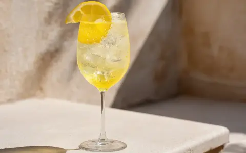 Ett glas med is och en citronskiva, perfekt för ett uppfriskande limoncello recept.