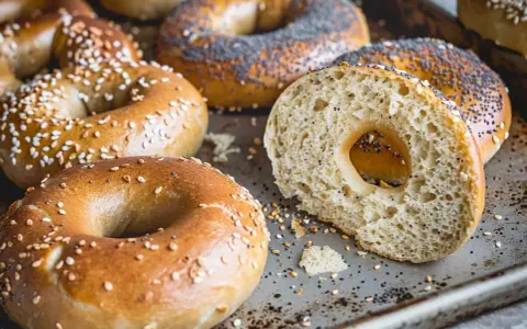 Färska bagels med sesamfrön och vallmofrön, redo för ditt bagels recept. Enkla att baka!