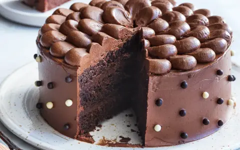 En saftig chokladtårta med chokladfrosting och dekorationer. Perfekt för alla som älskar choklad och letar efter ett gott chokladtårta recept.