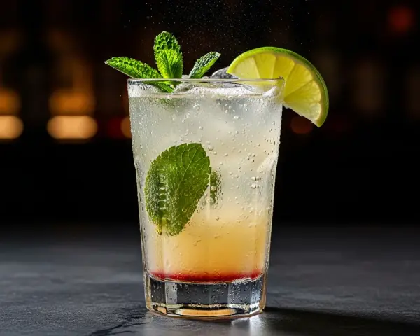 En uppfriskande drink med mynta, lime och en hint av rött, kanske en Fidel Castro drink.