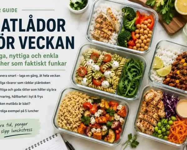 Matlådor för veckan: fem färgglada och nyttiga recept med kyckling, pasta och grönsaker. Perfekt för att spara tid och pengar.