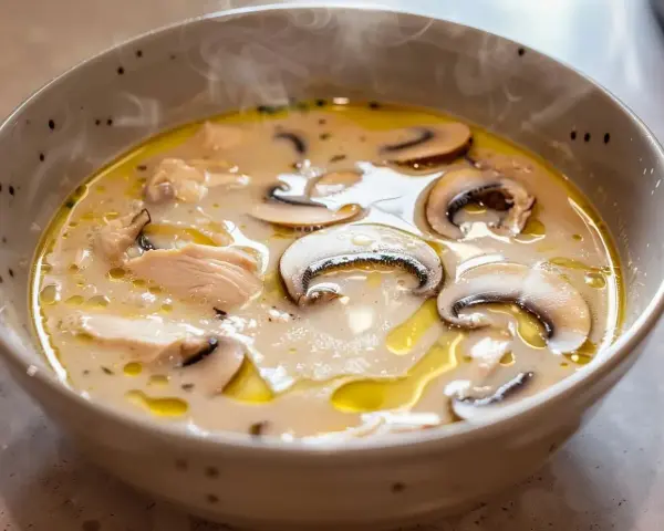 Varm och krämig kycklingsoppa med champinjoner. Ett perfekt kycklingsoppa recept för en kall dag.