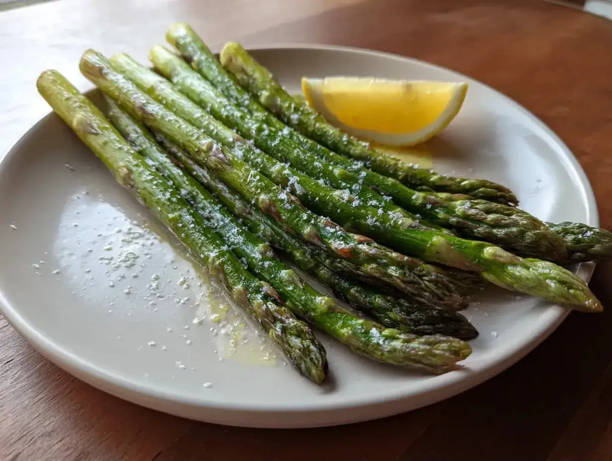 Grön sparris med citron och salt, perfekt för ett enkelt sparris recept.