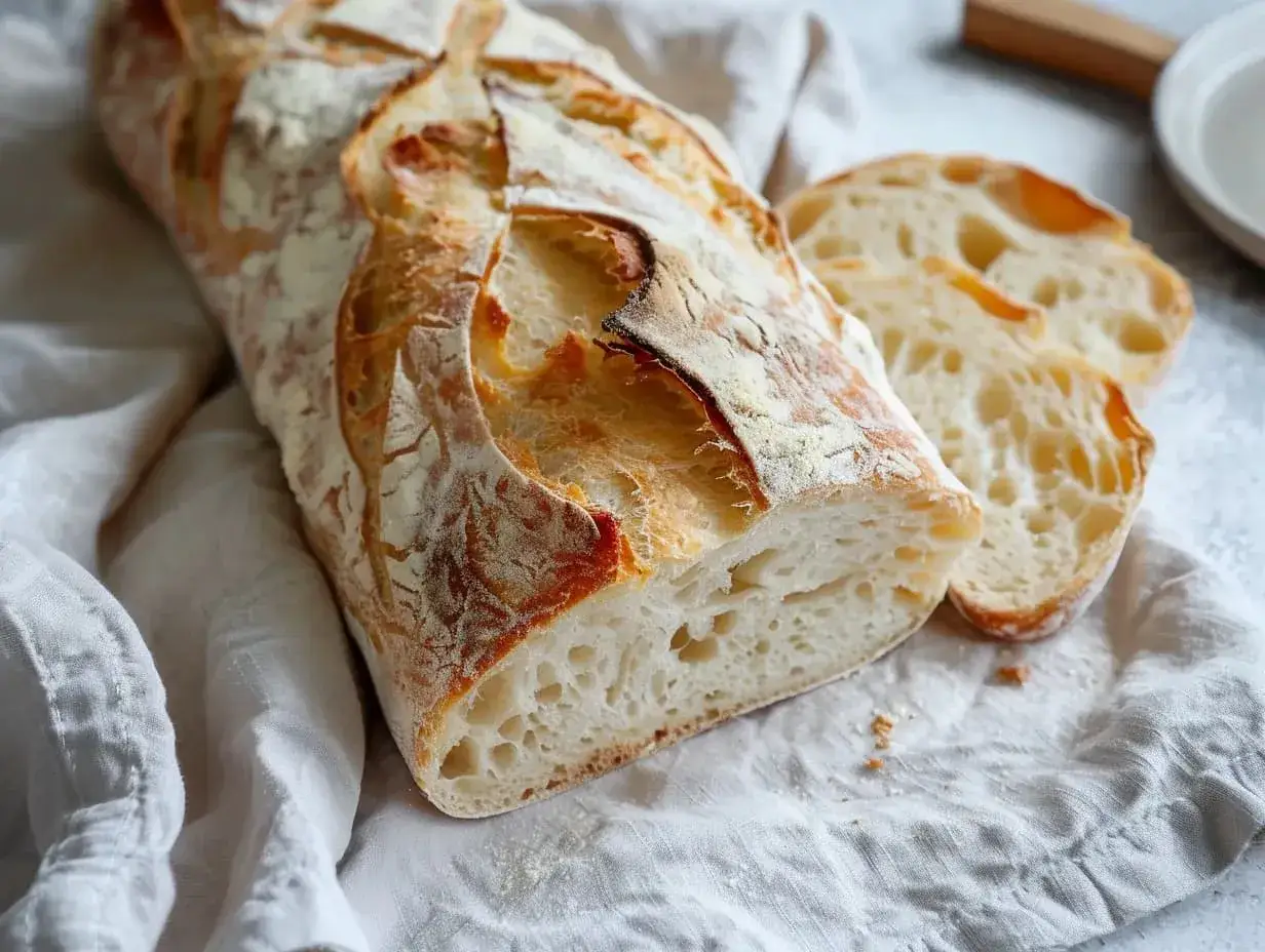 Nybakad ciabatta med krispig skorpa och luftig insida. Perfekt för ditt nästa ciabatta recept!